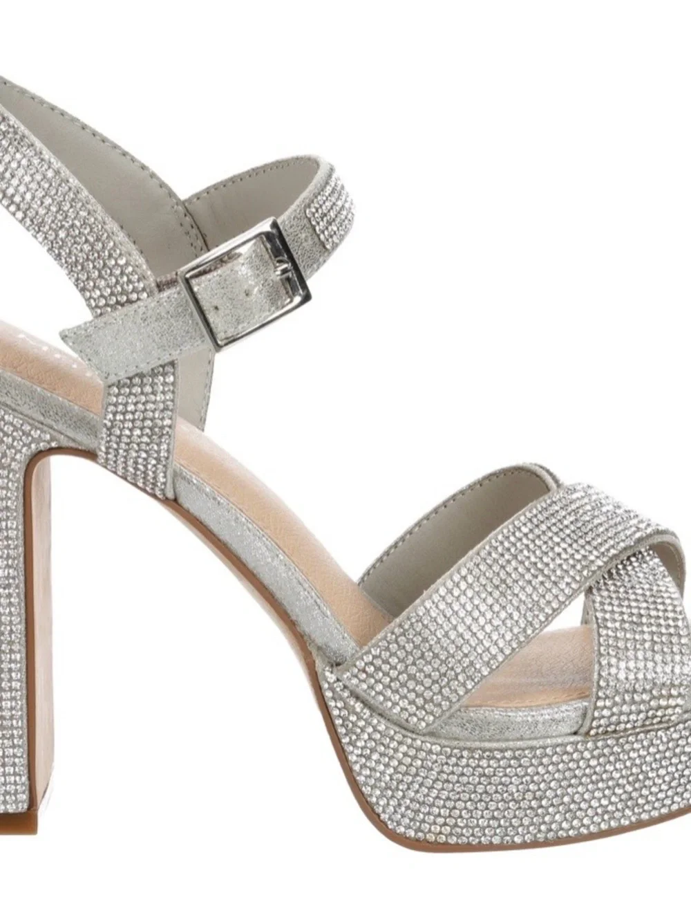 Silver Crystal Embellished Platform Heels for Women